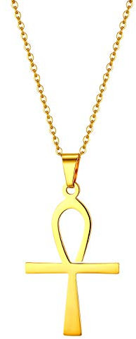 JewelryWe Ankh Kreuz Halskette Gold: Edelstahl Klassische Ägyptisches Zeichen Anch o. Ankh Kreuz Anhänger mit 54cm Kette Religiöse Ägyptischer Amulett Schmuck Geschenk für Herren Damen