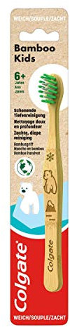 Colgate Bamboo Kids Zahnbürste, weich, 1 Stück - Handzahnbürste für Kinder ab 6 Jahren, mit weichen Borsten, mit Tiermotiv (nicht frei wählbar)