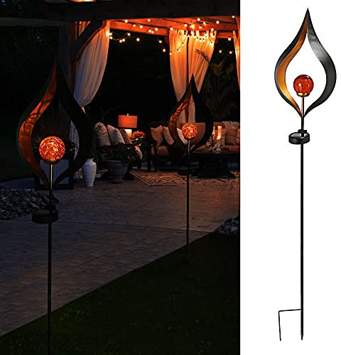 Cepewa Gartenstecker Solar aus Eisen Drop │Innenliegende Rote Solar Glaskugel │Gartenfigur mit Ornamenten (1 x Solar Gartenstecker Drop)