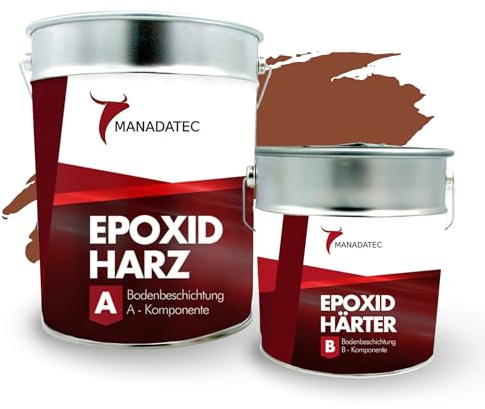 MANADATEC Revêtement de sol époxy 2K 5 kg | Rouge brique | Sans solvant, écologique & inodore | Revêtement pour sols de garages et caves | Haute résistance aux chocs