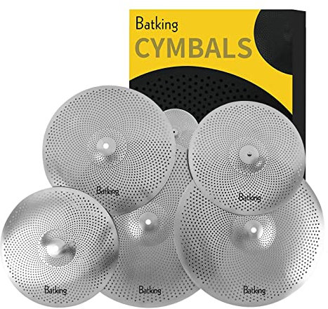 Juego de platillos de bajo volumen Paquete 60% -70%, 14/16/18/20 ”Platillos silenciosos Juego de 5 piezas plateado para practicar