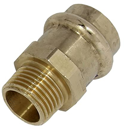 Übergangsstück B-Press mit Außengewinde 12 mm x 1/2 aus Rotguss | Übergangsmuffe Rotguss V-Kontur, Übergangsnippel, B-Press Fitting Trinkwasser, Kupferrohr Übergangsstück Bronze.
