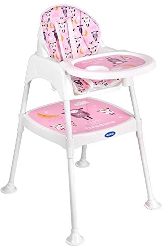 Kinderhochstuhl Hochstuhl für Babys Verstellbar Klappbar Tisch 5-Punkt Gurt (Pink)
