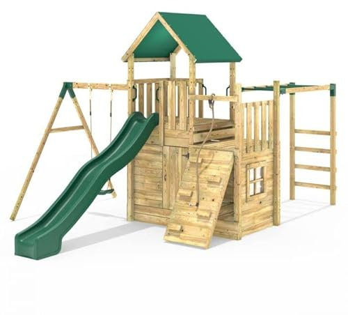 Rebo® Modular Wooden Climbing Frame Adventure Playset - M10 Single Swing | OutdoorToys | Kids' Outdoor Wooden Garden Play Equipment, Children's Jungle Gym