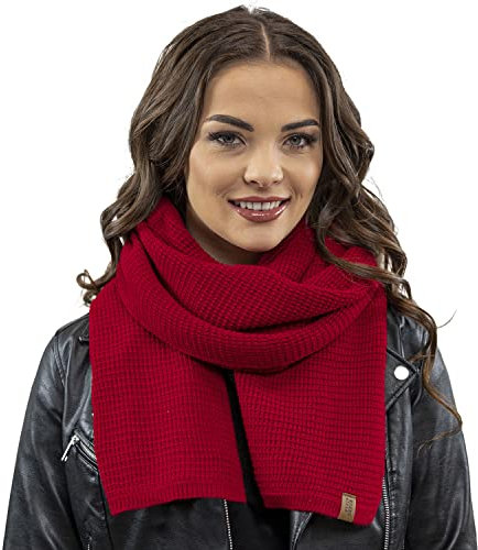VIVISENCE Damen Winter Schal Aus Modischer Gemütlich Wärmendem Garn Kalte Wintertage Frauen Elegante Trendiger Und Sportliche Outfits Winter Herbst Modell 7041S, Rot,Einheitsgröße