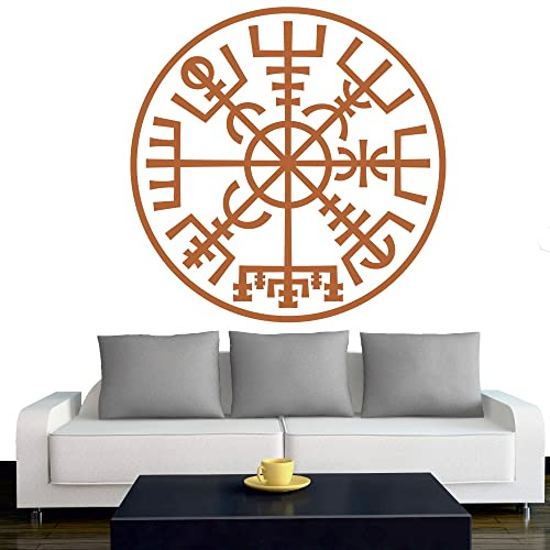 INDIGOS UG - Wandtattoo Wohnzimmer - Wandaufkleber Wikinger - Viking - Wikingerkompass Kreis - nordisch - Mythologie - 120x120 cm - Haselnussbraun - Aufkleber Kinderzimmer Schlafzimmer Küche
