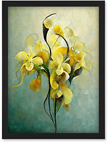 Doppelganger33 LTD Elegant Orchid Yellow Modern Artwork Framed Wall Art Print A4