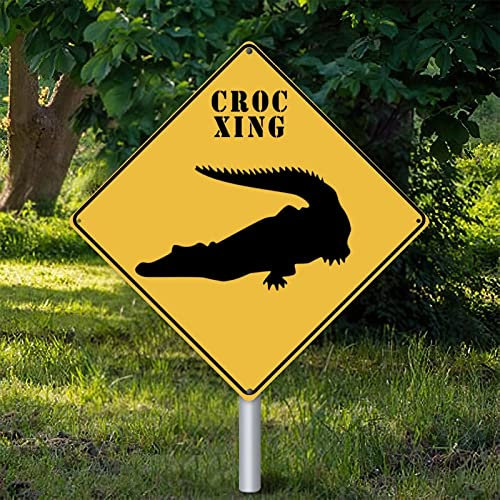 Metallschild Plakette Krokodil Xing Krokodil Kreuzung Warnschild Vorsicht Vorsicht vor Krokodil Crossing Zone Wetterfest Tierschild Rusty Animal Straßenschild für Tor Hinterhof Dekor 30,5 cm