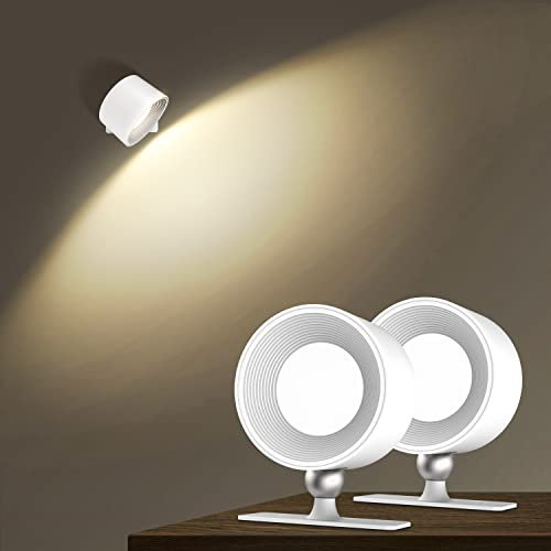 tekstap LED Wandleuchte Innen Weiß 2 Stück ohne stromanschluss,Touch Control 3 Farbmodi 3 Helligkeitsstufe Wandlampe mit Schalter,360°Drehbare Aufladbare Wandleuchte für Wohnzimmer Schlafzimmer