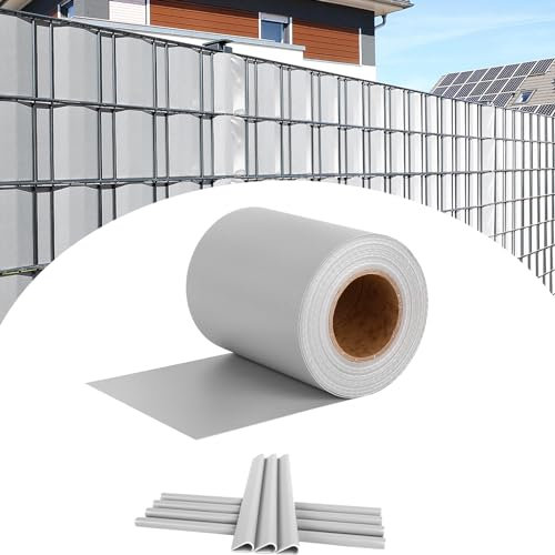 TRMLBE Tiras de Privacidad Valla de Malla Película de Valla de Pantalla de Privacidad de PVC con 20 Clips para Jardín Balcón Terraza - 65m x 19cm, Gris Claro