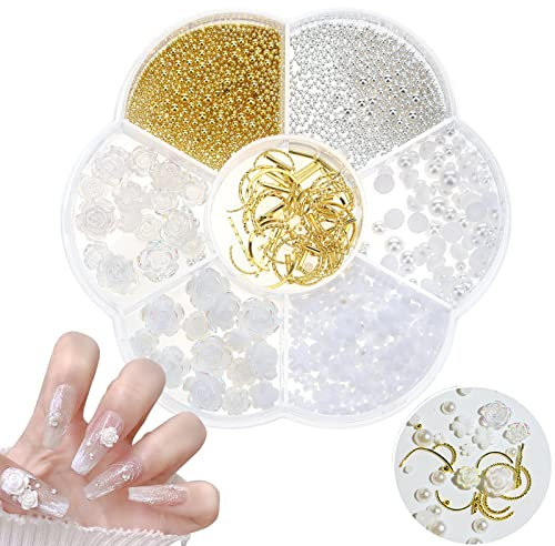 Yatinkim Mixed 3D Nail Art Gem Decoration Accessories Kit Bow Nails Butterfly Pearls Designs 7 Styles Rhinestone Charm Jewelry Multi-Shape Women Girl Manicure
