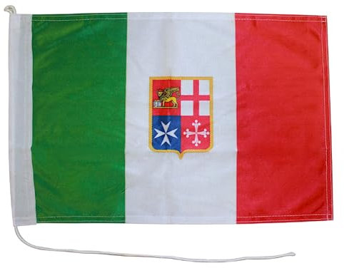 GUSTO Bandiera Italia Marina Civile 30 x 45 cm con Tessuto Nautico 115 gr per Barca Mare Spiaggia Tessuto Resistente alle Intemperie e Sbandieramento (30 x 45 - Marina Civile)