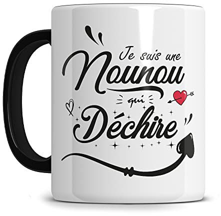 L'épicerie Chérie Mug Cadeau NOUNOU qui déchire - Tasse nounou - Cadeau super nounou - Cadeau anniversaire nounou- Céramique 330ml