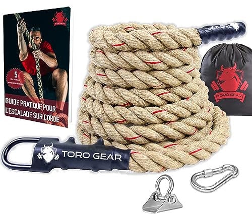 1.5 diameter Gym Climbing Rope, 10-19.7 ft length–Xfit Rope, Battle Rope for Gyms,cross training,Firefighters-with Hook included, for Outdoor, Fitness, and Strength Training (1.5 X 11.5 ft)