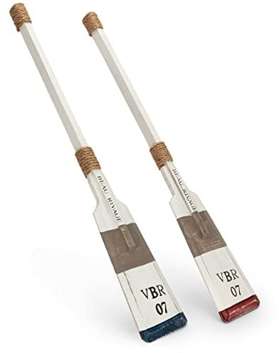 NKlaus Set of 2 Decorative Paddles Wood Maritime Painted 80x12x4cm for Wall Hanging with Hooks 11702