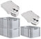 PROREGAL SuperSparSet 3x Eurobox NextGen Grip mit Scharnierdeckel und schwarzen Schiebeschnappverschlüssen, HxBxT 32x40x60cm, 65 L, Grau, Griffe offen, Eurobehälter, Transportbox