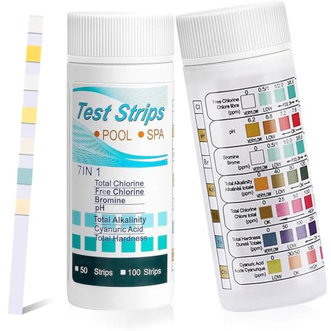 100 Tiras De Prueba De Agua 7 En 1,Tiras Ph,Tiras Ph Piscinas Para Probar,Tiras Para Bañera De Hidromasaje Ph Prueba,Tiras Reactivas De Prueba Piscina,Kit Test Piscina Fácil De Usar.