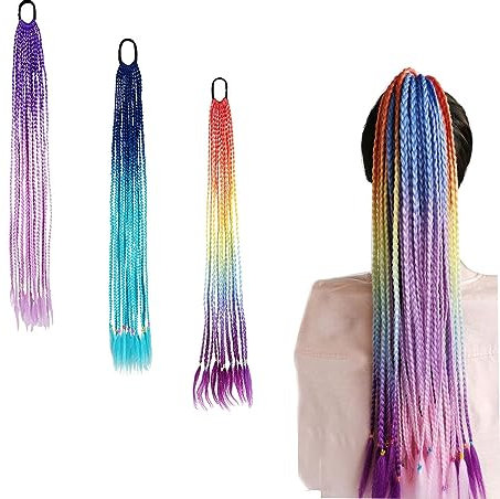 Zasiene Haarverlängerungen Geflochtenes Haargummiband 3 Stück Bunte Haarsträhnen Elastischem Seilband Farbverlauf Farbverlauf Haarteil Band Bunte Haarsträhnen Bunte Haarsträhnen Zopf Band Haarteil