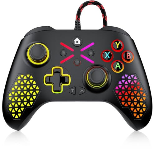 Lapezei Controller Cablato Compatibile con PC Windows 7/8/10/11/Android/ios con Barre Luminose Flash/Programmazione Personalizzata/Vibrazione/Audio da 3,5 mm/Turbo/Giroscopio a 6 Assi