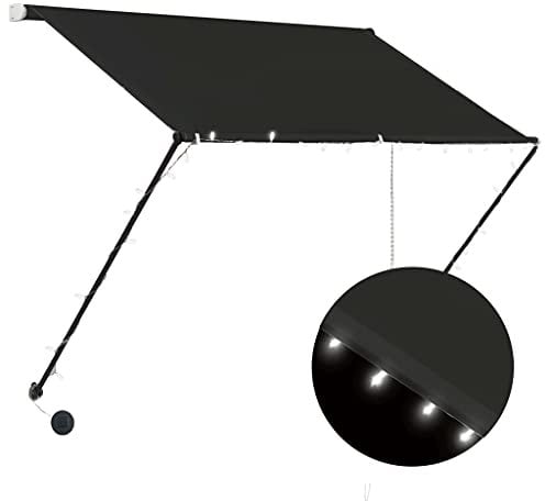 Tidyard Einziehbare Markise Mit Solarmodul und LED-Leiste,UV-wasserbeständig,Terrasse Balkon Klemmmarkise Balkonmarkise Sonnenschutz Markisen Außenmarkise 0-150 cm,150 x 150 cm (B x H) Anthrazit