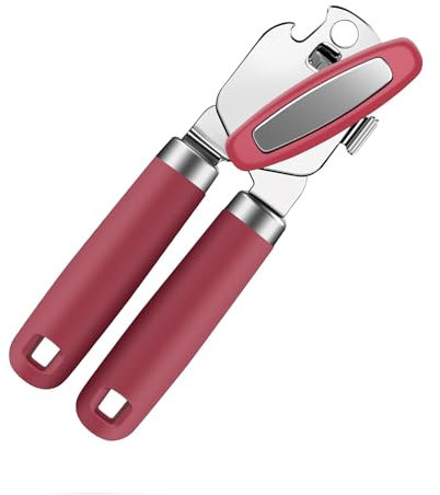 OneCut Dosenöffner, manuell, Edelstahl, Dosenöffner, müheloses Öffnen von Dosen mit robustem manuellem Dosenöffner, glatte Kanten und bequemer Griff für Arthritis und schwache Hände, Weinrot