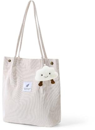 NyxSeat 1 Damenhandtasche Mit 1 Plüsch-Wolkenanhänger, Ultraleichte Handtasche Mit Großem Fassungsvermögen, Modische Lässige Umhängetasche Für Arbeit, Schule, Reisen, Einkaufen (Cremefarben)