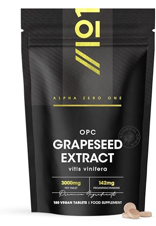OPC Grape Seed Extract 3,000mg - Standardised 95% OPCs - 180 Vegan Tablets - Made from Italian Vineyard Grapes - 6 Months Supply - by Alpha01