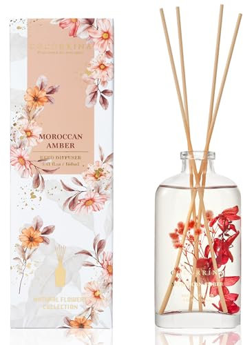 COCORRÍNA Raumduft mit Duftstäbchen, 160ml Marokkanischer Bernstein Reed Diffuser, Lufterfrischer für Badezimmer, Regal, Heimdekoration