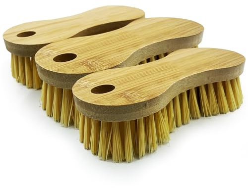 Wooden Bamboo Scrubbing Brush – Bamboo Floor Scrubbing Brush Easy Grip Scrubbing Brush Heavy Duty to use as Floor Brush, Carpet Brush, Bathroom Cleaning Brush etc - Pack of 3
