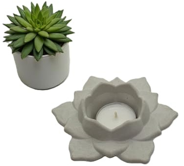 Beton Teelichthalter Kerzenhalter Blüte Seerose Loutsblüte Garten Outdoor Teelicht Beton