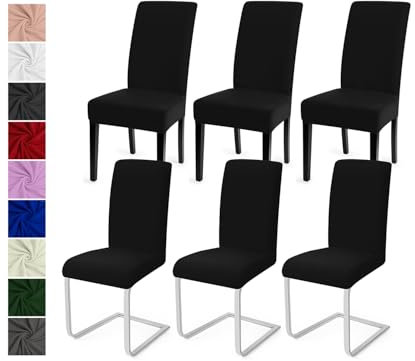 Stuhlhussen 6er Set Stuhlbezüge Moderne Stretch Stuhlhussen Universal Husse Abnehmbare Stuhlbezug Waschbarer Abdeckung Esszimmer Dekoration Spannbezug,für Hotel und Hochzeit Partys(6er Set, Schwarz)-C