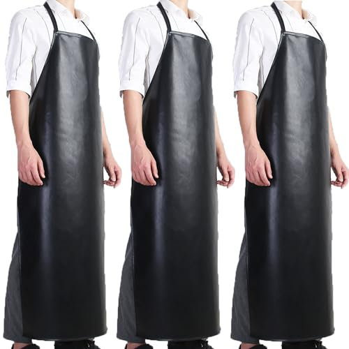 CHAMSUREUK 3 Pack Waterproof Rubber PVC Apron 40 Adjustable Aprons for Men HEAVY Duty Chemical Resistant Work Apron Extra Long Aprons for car wash Lab Butcher Cooking Kitchen BBQ