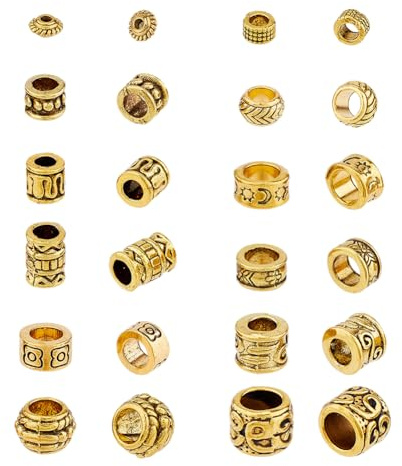 DICOSMETIC 120 Stück 12 Stile Legierung Haarperle Säulen Spacer Perlen Antik Gold Großlochperlen Metall Europäische Perle Tibetische Fassperlen Röhrenperlen