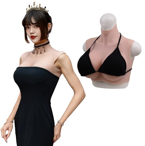 QIAOYIQIAO 4th Silicone Breastplate C-H Cup Fake Boobs Realistic Breast Forms for Crossdressers Shemale Transgender Cosplay (C cup-Cotton filler, Color 1)