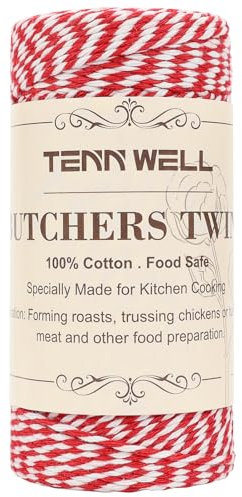 Tenn Well Butchers Twine, 328 Feet 1mm Food Safe Cooking Twine, Red and White Kitchen Twine for Roasting, Baking, Trussing Turkey, Tying Meat and More