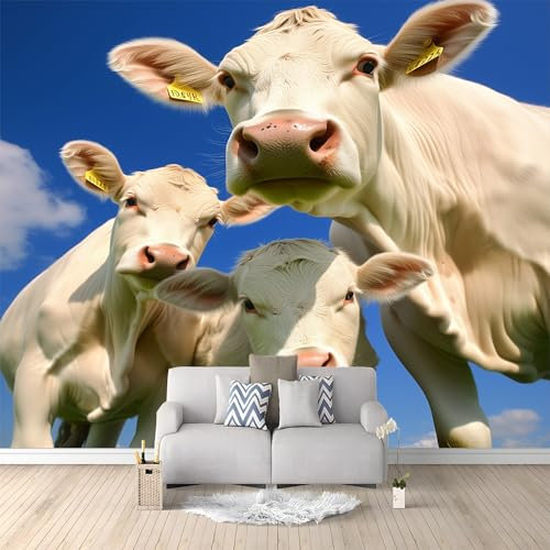 Papier Peint de Photo Vache Animale 350x256 cm Papier Peint Panoramique Papier Peint intissé Murale Pour Chambre De Fille, Garçon, Chambre De Bébé Salon Chambre Décor