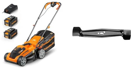 LawnMaster CLMF2434G Tagliaerba Senza Filo 24V+Lawnmaster 34cm Ersatzmesser CLMF2434G 24V, 34cm Rasenmäher