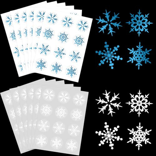 Becellen 12 Blatt Schneeflocke Aufkleber, Weihnachten Wasserdichte Selbstklebend Aufkleber Rund Sticker für Geschenk Dekoration