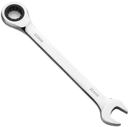 AYKANING Cle Plate,Cle Plate A Cliquet Clé à cliquet réversible en Chrome vanadium, clé mixte à cliquet de 6-8-10-12-13-14-17-18-19-21-22-24-30-32mm(21mm)
