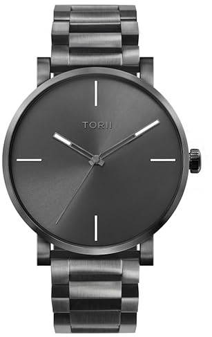 TORII Herrenuhr Grau Edelstahl - rund Quarz A45AB.A4 Edelstahlarmband Strichindizes wasserdicht 100 m