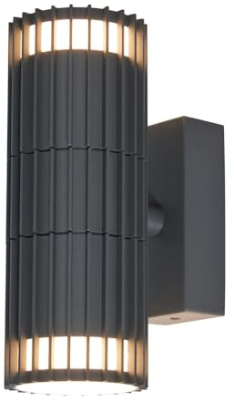 LITECRAFT Veda Ribbed Anthracite Outdoor Garden Wall Light | Up & Down, IP65 Rated
