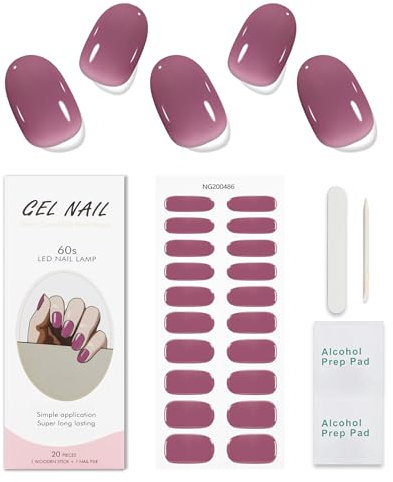 JMEOWIO Gel Nail Stickers Purple Red Semi Cured Gel Nail Strips Wraps UV/LED Nails Art Design Decoration Accessories