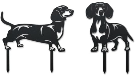 WADORN 2 Stil Dackel Hund Metall Dekorative, Gartenstecker Lustige Dackel Statuen Aus Metall Für Außenbereich Welpen Silhouette Ornament Hund Silhouette Gartendekoration Für Garten Hinterhof Rasen