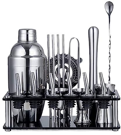XHZMDWOU Shaker Cocktail pour Barman Kit De Barman en Acier Inoxydable avec Support Cocktail Shaker Bar Set Bar Accessoires Kit Cocktail pour Home(550ml)