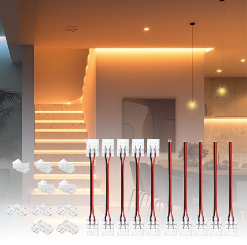 BRIMETI LED Strip Verbinder Set 8mm 2 Pin Connector Stecker Verlängerungskabel 2 polig LED Eckverbinder für 8mm LED Streifen