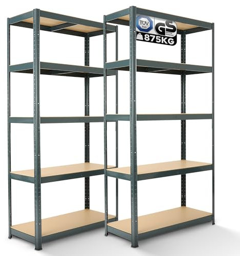 AREBOS Rayonnage pour Charges Lourdes, Lot de 2 | 180x90x40 cm | 875kg de capacité de Charge | 5 Panneaux MDF | Rayonnage de Stockage Rayonnage de Cave | Rayonnage d'atelier | Anthracite