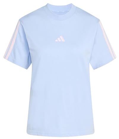 adidas Women's Essentials 3-Stripes Sleeve Cotton T-Shirt, Glow Blue/Clear pink, L