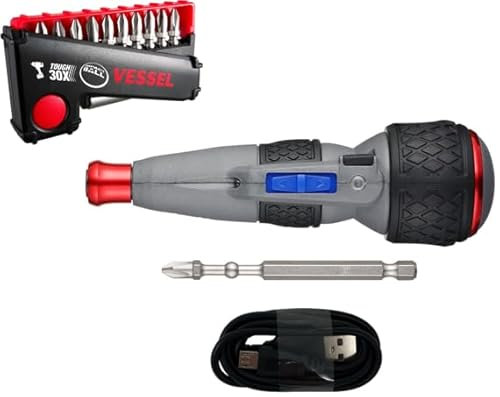 VESSEL e-ASSIST Screwdriver Higher Speed (1200rpm), Combo Kit with IMPACT BALL™ Torsion Bit 11 PC. Set, Made in Japan