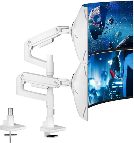 ARES WING Heavy Duty Dual Monitor Arm for 17 to 49 Flat and Curved Screens, Vertical Monitor Mount Desk Fully Adjustable, Dual monitor Stand with Cable Management, Support Up to 44lbs, VESA 75/100