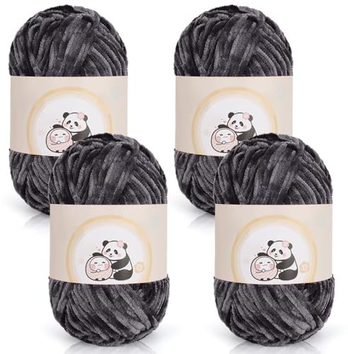 Aeelike 400g Warme Chenille Wolle zum Häkeln, Flauschige Dicke Garn zum Handstricken, Samt Velvet Babywolle zum Stricken, Weich Plüschwolle für Amigurumis Babydecke, Dunkelgrau